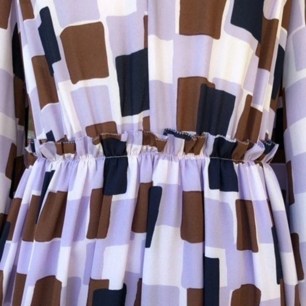 kate spade Ruffled Sheer Purple White Split/Long Sleeve Dress 👗